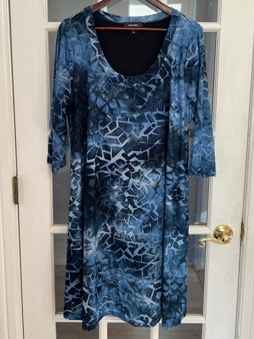 Karen Kane Women’s Blue Abstract Burnout 3/4 Sleeve Lined Dress USA Size 1X